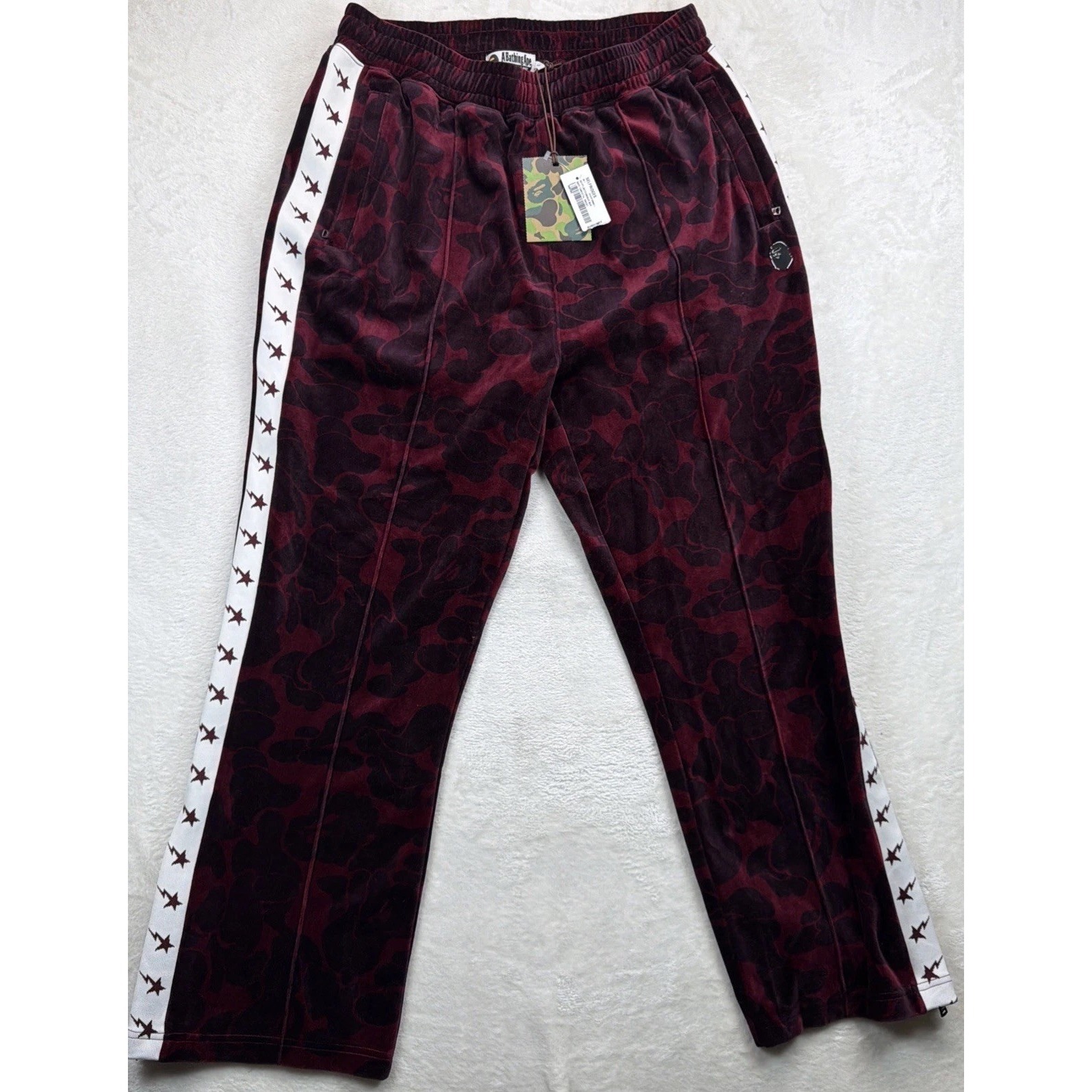 A Bathing Ape Bape Solid Camo One Point Velour Track Pants Mens Large Nwt